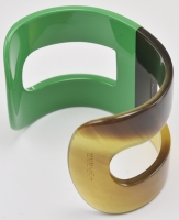 Hermes Green Lacquer and Horn H Cuff