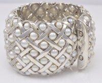 Fabulous Wide Pearl Diamond Cuff Bracelet